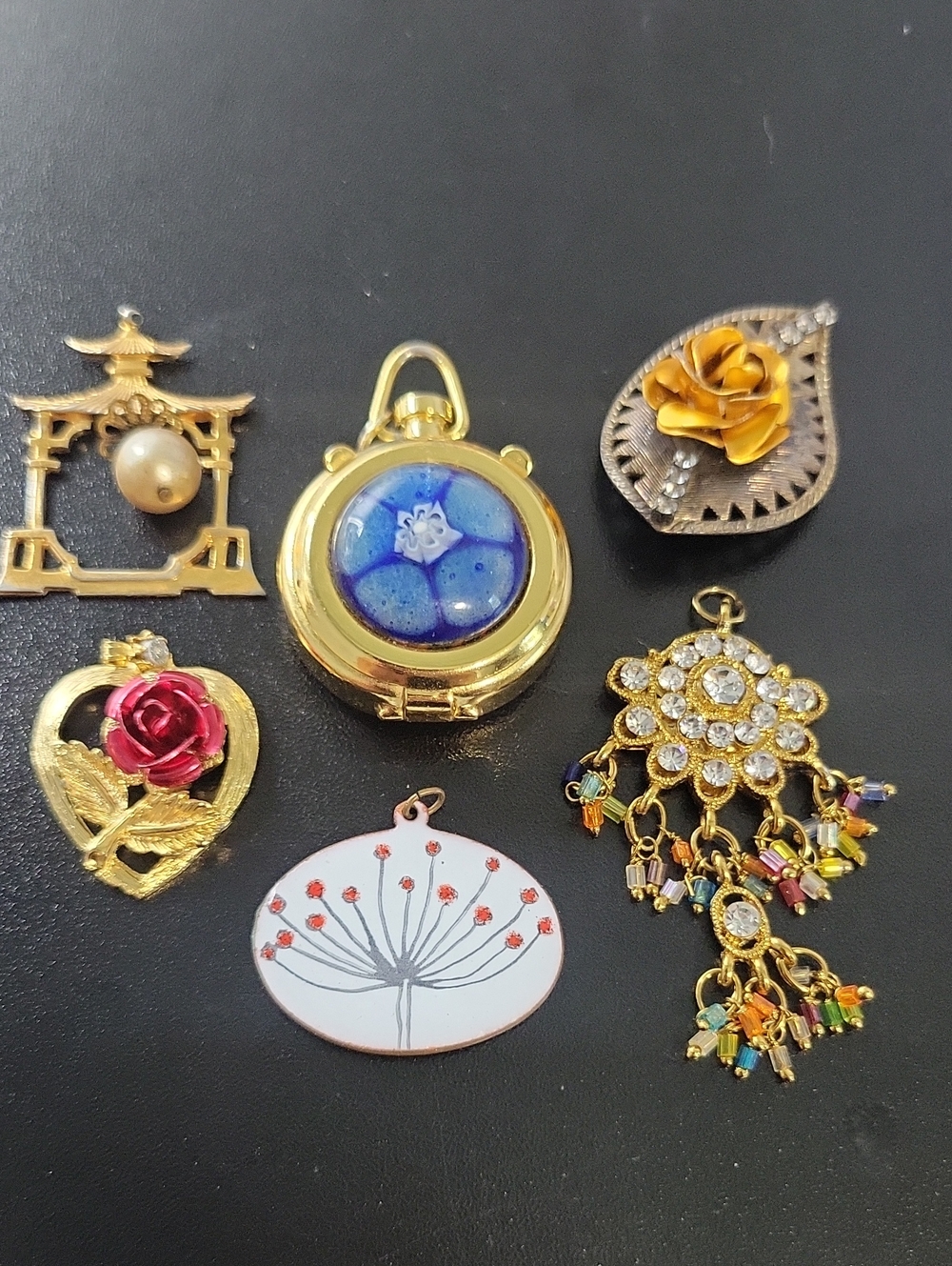 Gold-Tone Floral Locket Pendant Lot